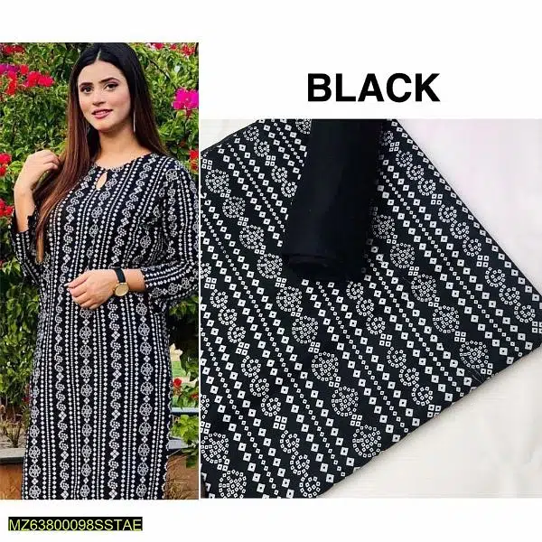 2 Pcs woman unstitched linen chunri printed suit