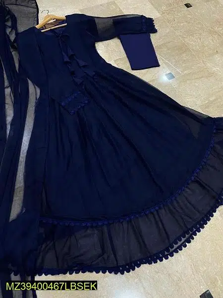 3 pcs stitched women’s chiffon plain suit