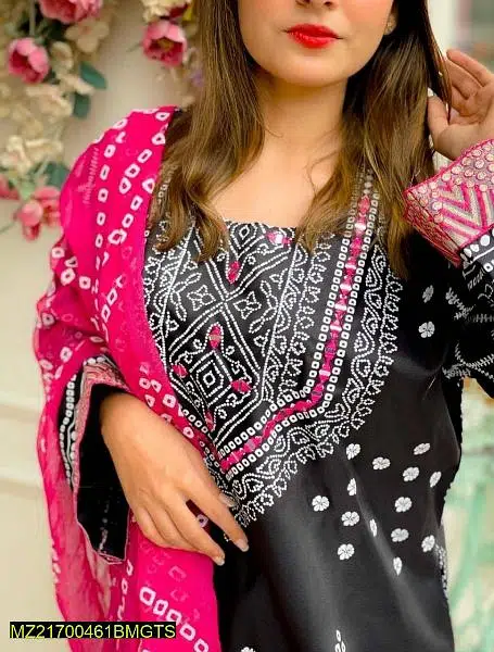 3 Pcs women’s Stitched Katan silk Printed Suit