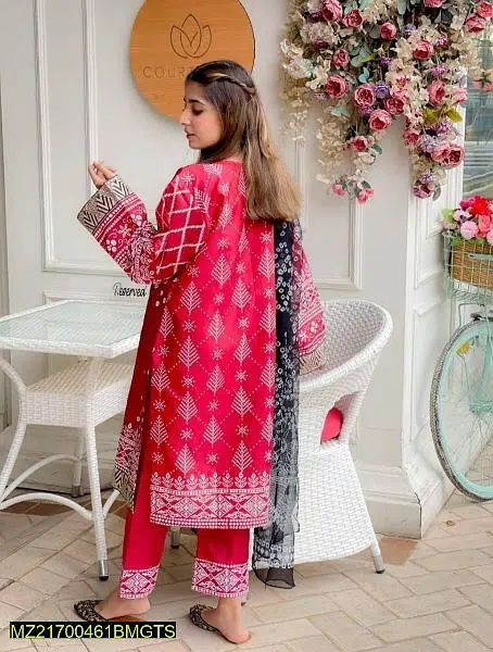 3 Pcs women’s Stitched Katan silk Printed Suit