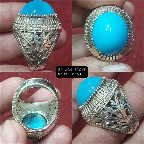 Natural Irani Feroza Stone Hand Made Chandi aring