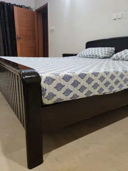 King Size Solid Wood Bed with Side Tables & Mattress