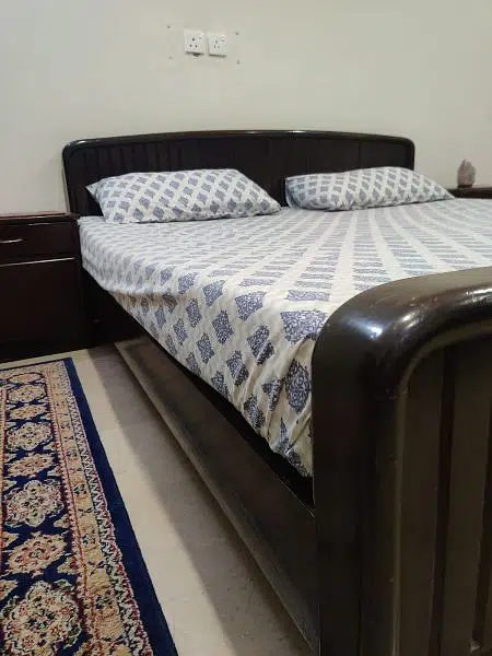 King Size Solid Wood Bed with Side Tables & Mattress