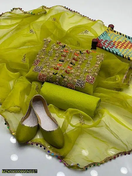 3 pcs women’s unstitched organza silk embroidered suit