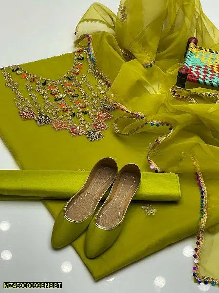 3 pcs women’s unstitched organza silk embroidered suit