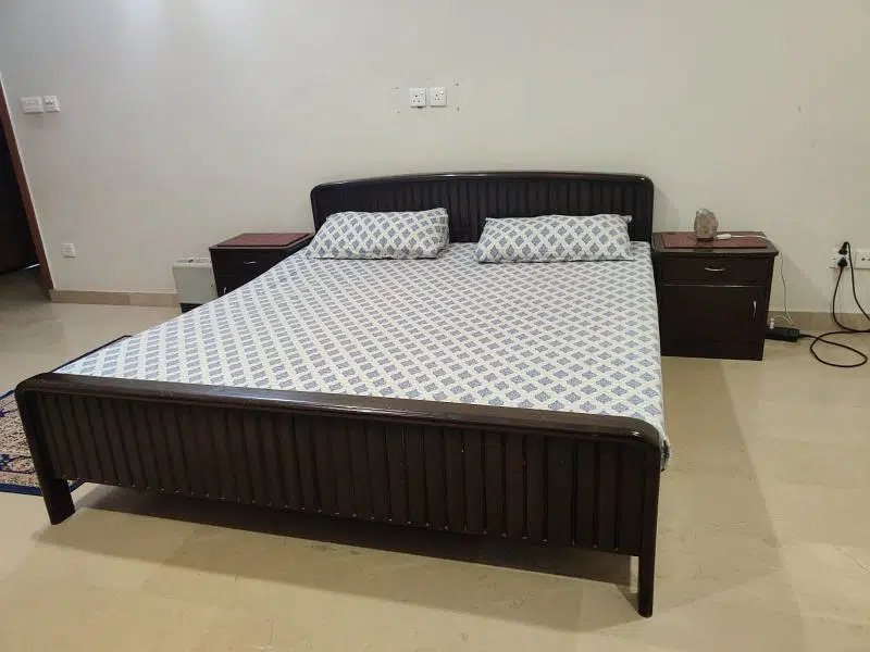 King Size Solid Wood Bed with Side Tables & Mattress