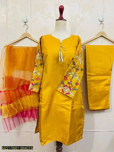3 pcs woman’s stitched katan silk suit