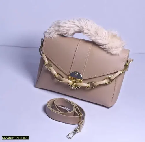 women chunky chain purse with fur