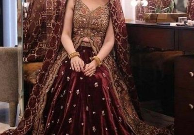 Velvet Bridal dress with zari work