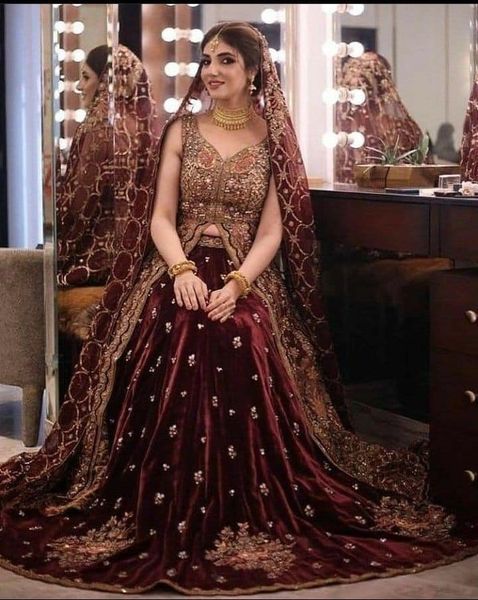 Velvet Bridal dress with zari work