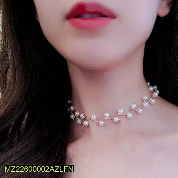 1 pc Alloy Gold plated pearl stone choker