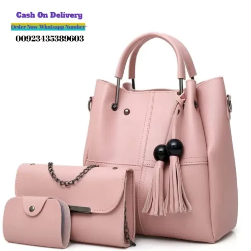 3 Pcs Women’s Leather plain Handbag set