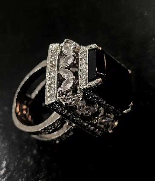 Sterling Silver Plated Copper Charm Female Black Square Stone