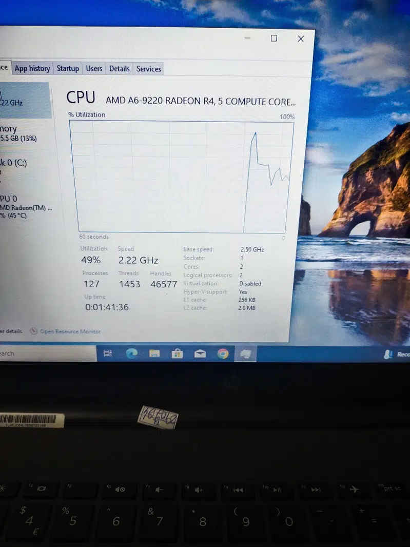 HP G6 16GB RAM 256GB SSD A6 9220 15.6inch HD LED 3 hours battery time