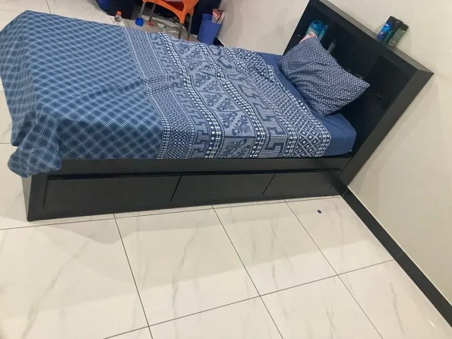 single bed black color with 3 drawers