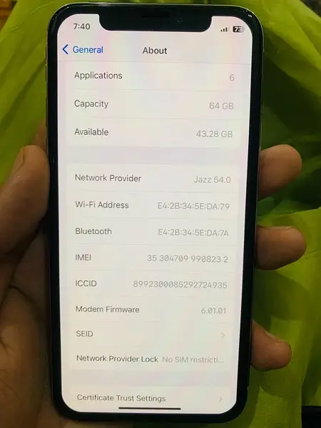 Iphone X 64GB pta Approved
