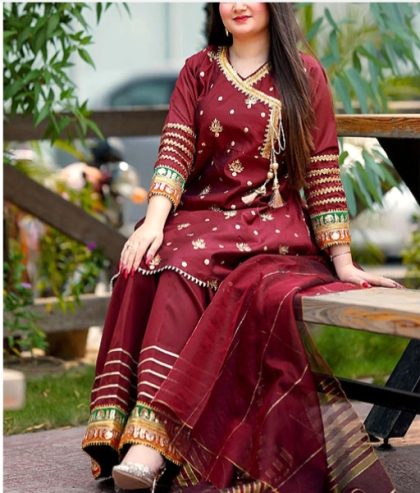 3 piece Andrakha style embroidery for part wear